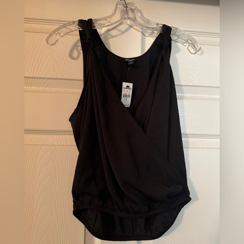 Express Black Medium Blouse Dressy Wrap Opening Tank Top